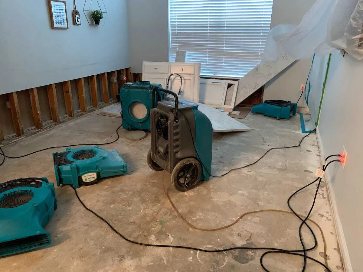Dehumidifier in flood-cut room for Water Damage Restoration in San Bruno